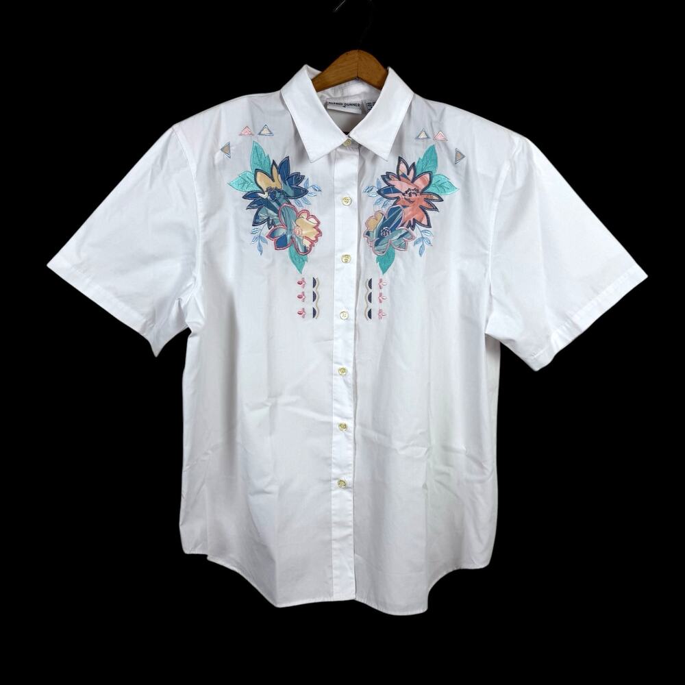 Alfred Dunner Women Floral Top 16 Button Up Embroidered Boho Cottage Western - Picture 1 of 6